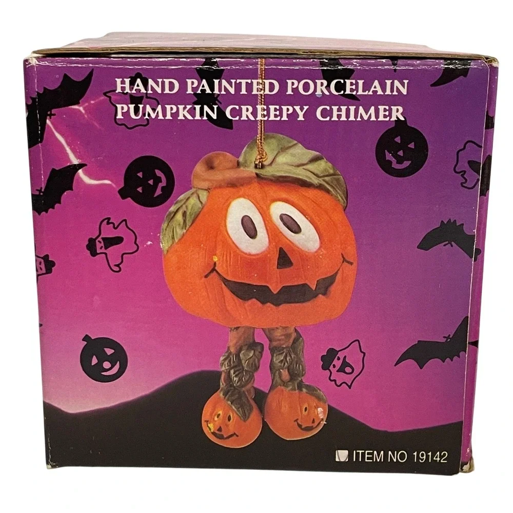 Pumpkin Creepy Chimer Porcelain Halloween Ornament Bell OS Orange